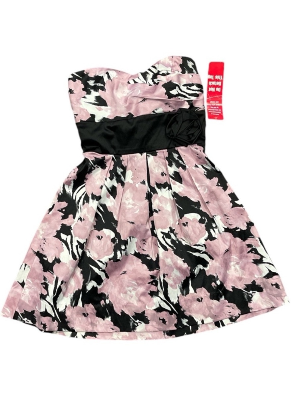 Pink Floral Strapless Fit & Flare Party Dress Rosette Coquette XS S